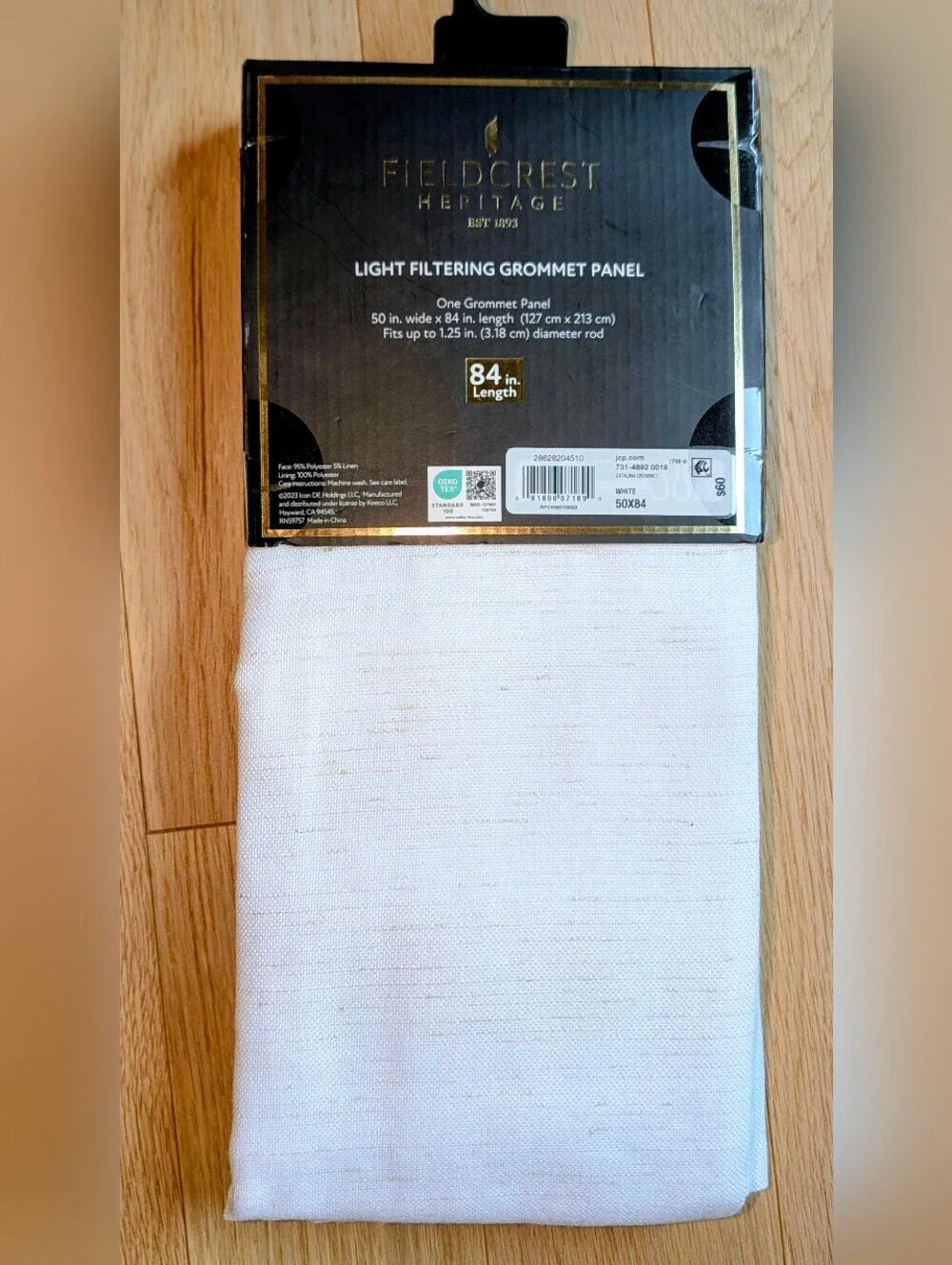 NWT Fieldcrest Lined White Linen Blend Light-Filtering Grommet Panel 50x84